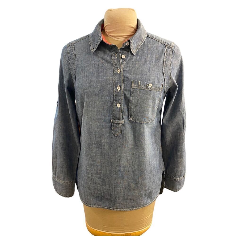 GH Bass Chambray Blouse Size M Blue Festival Boho Football